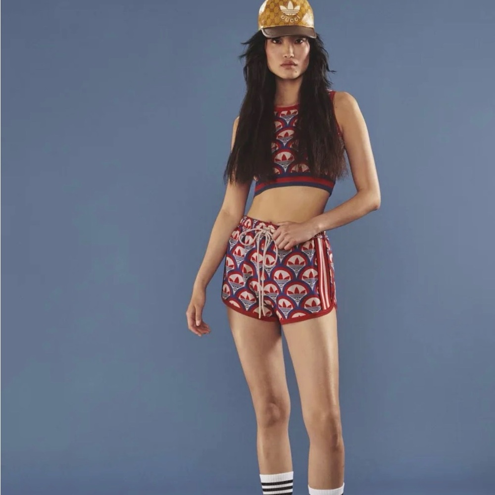 Gucci x Adidas Women's Red and Blue Patterned Athletic Shorts NWT